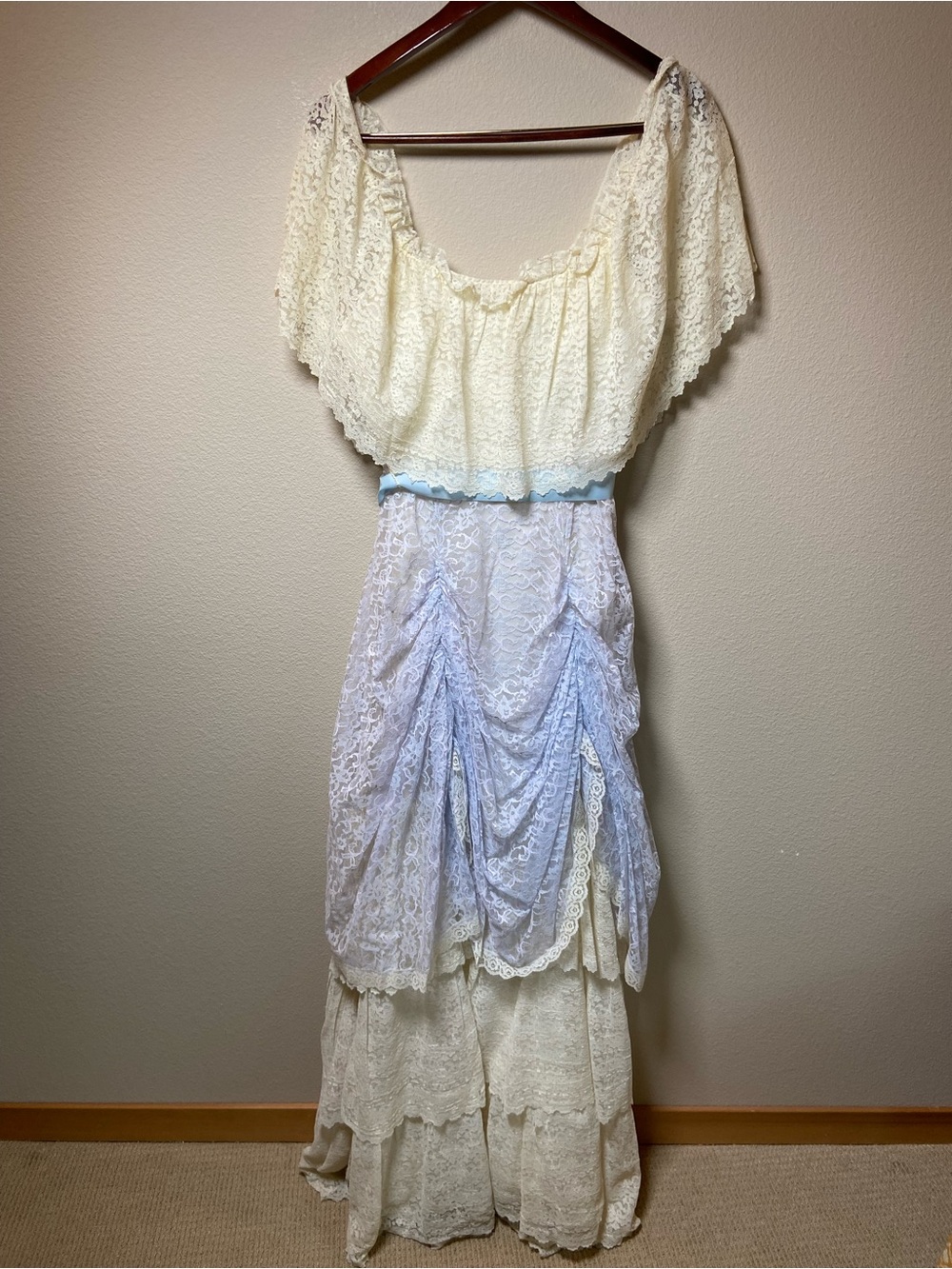 Vintage Prairie Lace Boho Tiered Maxi Dress